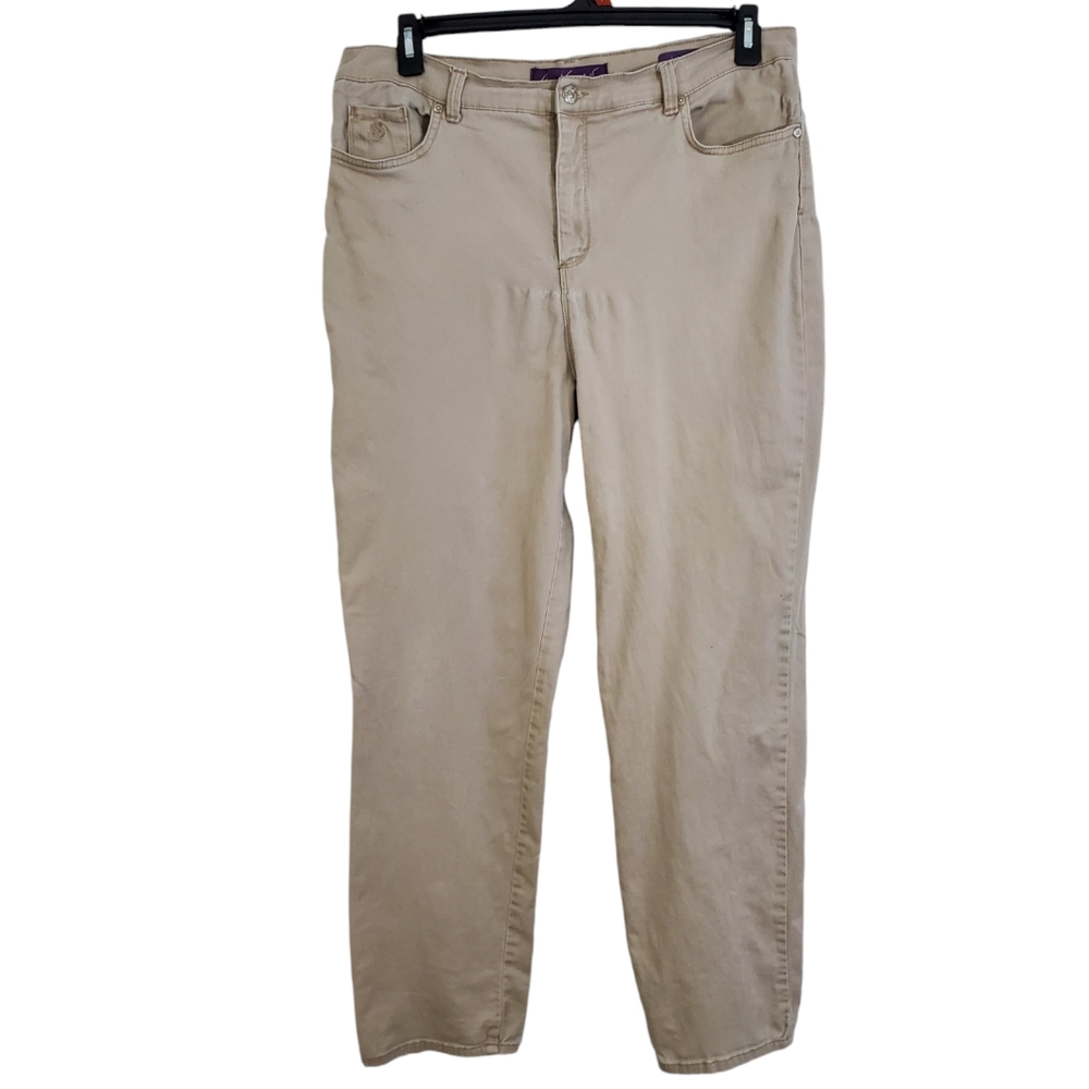 Gloria Vanderbilt Amanda Jeans Women Sz 16 Beige High Rise Straight Leg Comfort